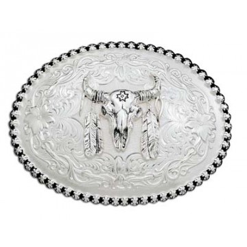 Buffalo Skull with Feathers Buckle 