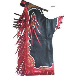Western Black Top Grain Leather Bull Riding Rodeo chaps with Matching Fringes 